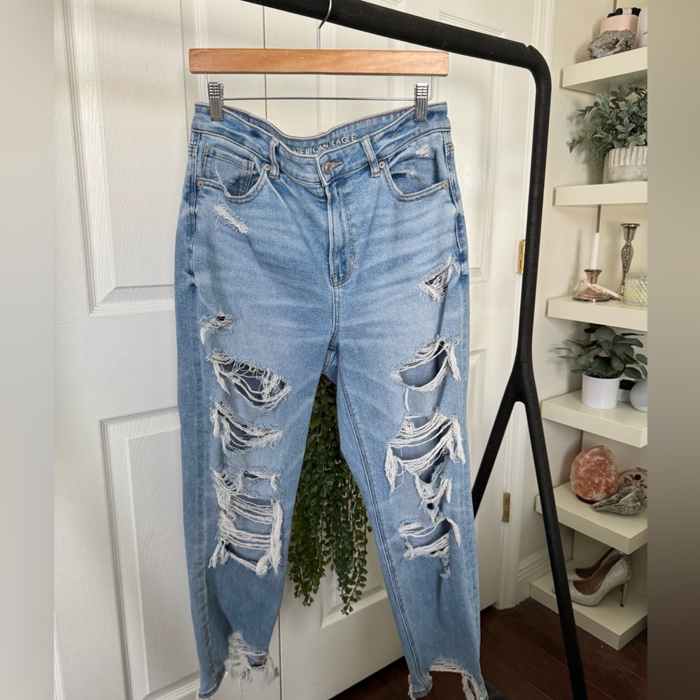 American Eagle Light Wash Super Distressed Jeans